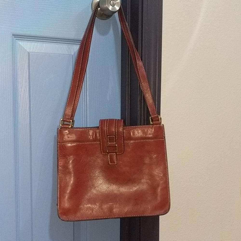 Fossil brown leather satchel purse bag